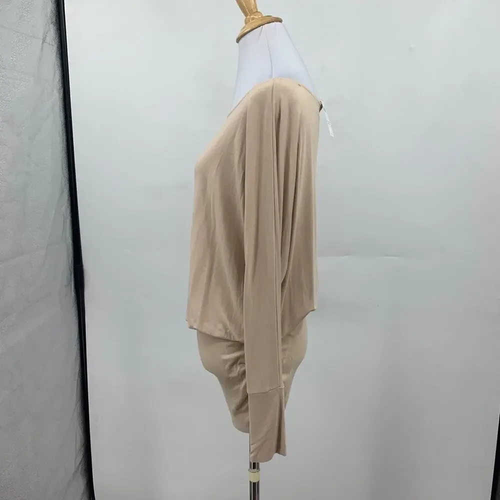 Boston Proper Top Womens S Small Champagne Wide Neck Blouson Ruched Long Sleeve - Picture 4 of 11